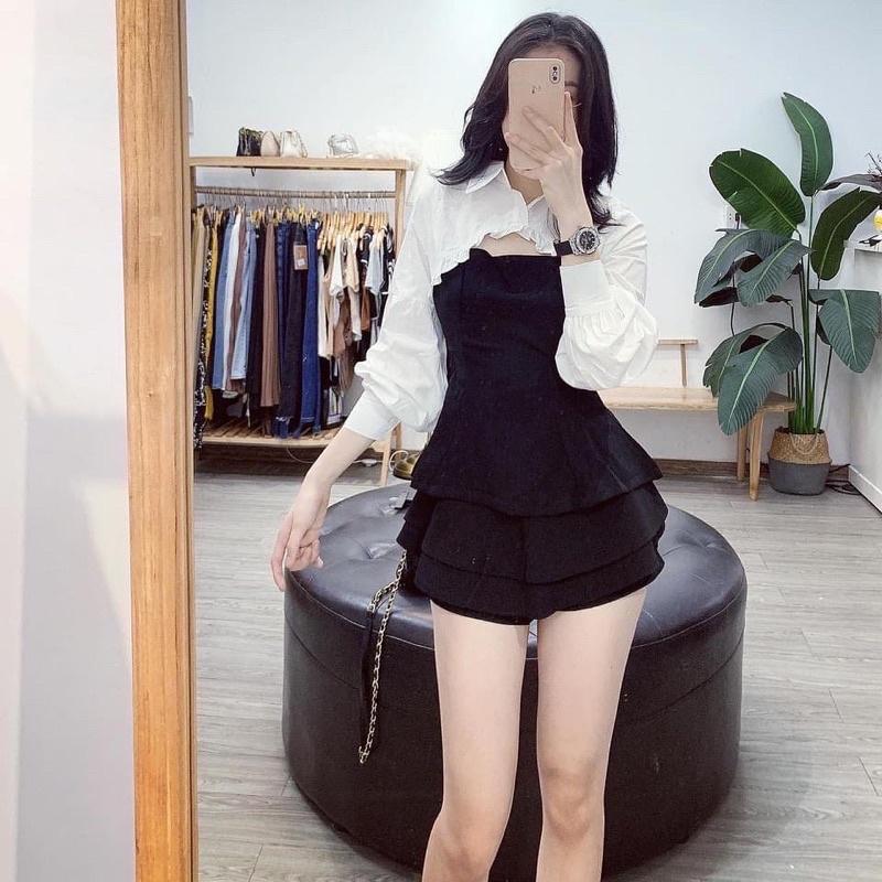ÁO SƠMI PHỐI UMI KHOÉT NGỰC KHOÁ LƯNG