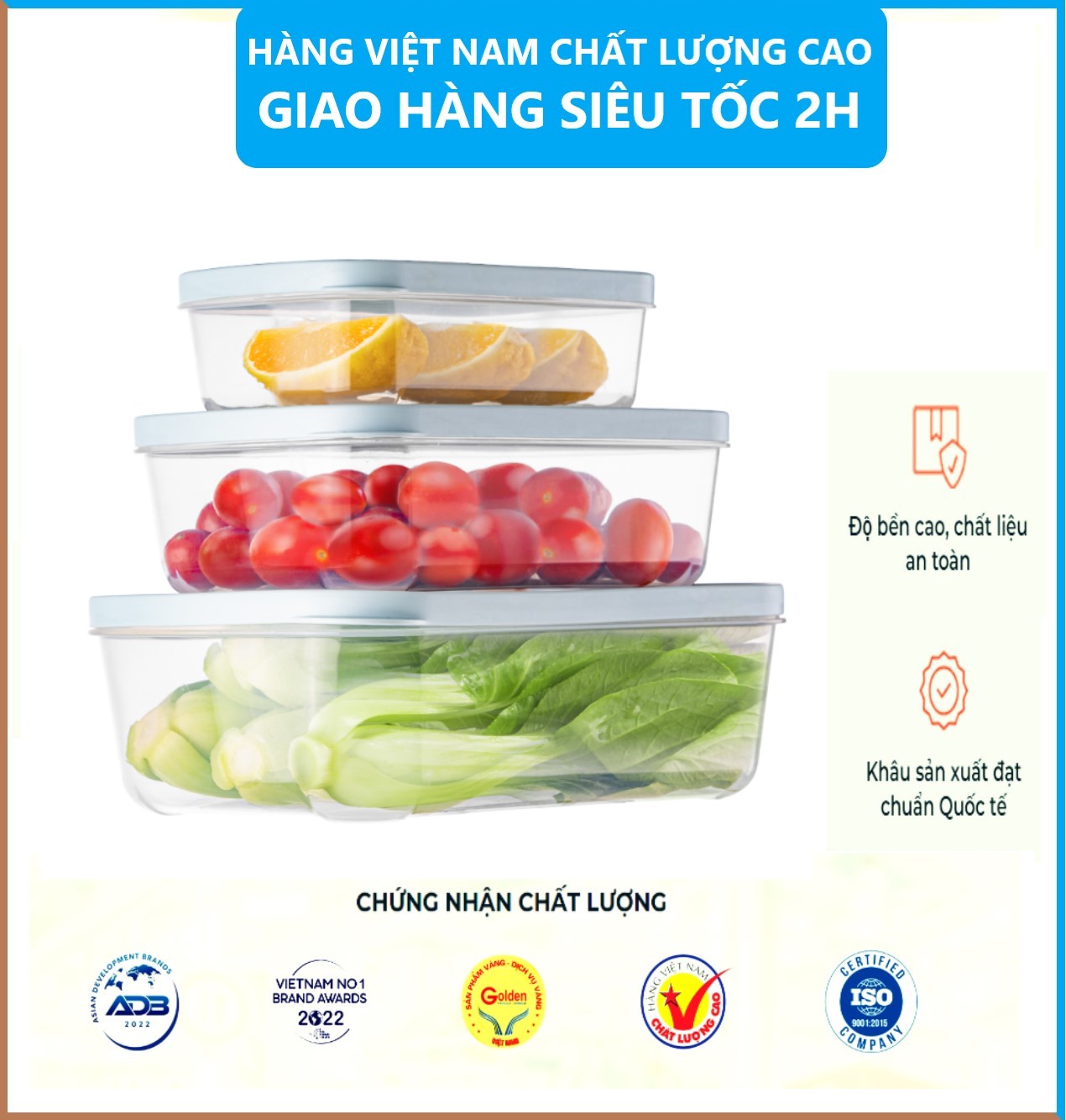 Bộ 3 Hộp Đựng Thực Phẩm Chữ Nhật Nhiều Cỡ Có Nắp , Chất Liệu Nhựa Nguyên Sinh Cao Cấp , Sản Xuất Theo Tiêu Chuẩn Châu Âu An Toàn Cho Sức Khỏe - Hàng Việt Nam