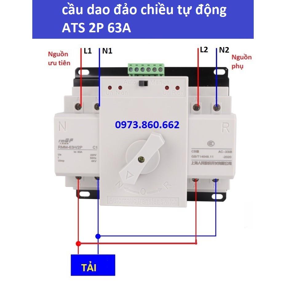 Cầu dao đảo chiều tự động ATS 2P 63A - chuyển đổi tự động giữa 2 nguồn điện