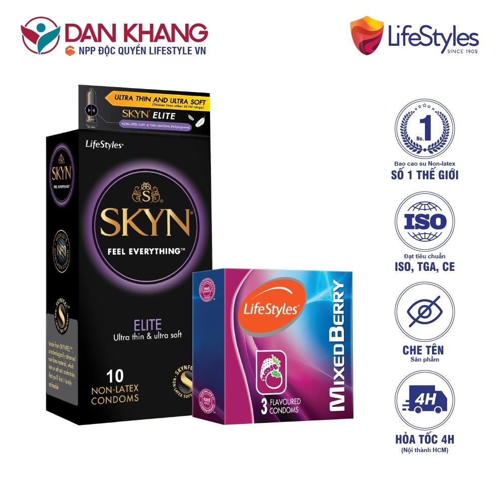 Combo Bao Cao Su SKYN Elite Non-latex 10 bao + 1 Hộp Bao Cao Su LifeStyles Mixed Berry 3 bao