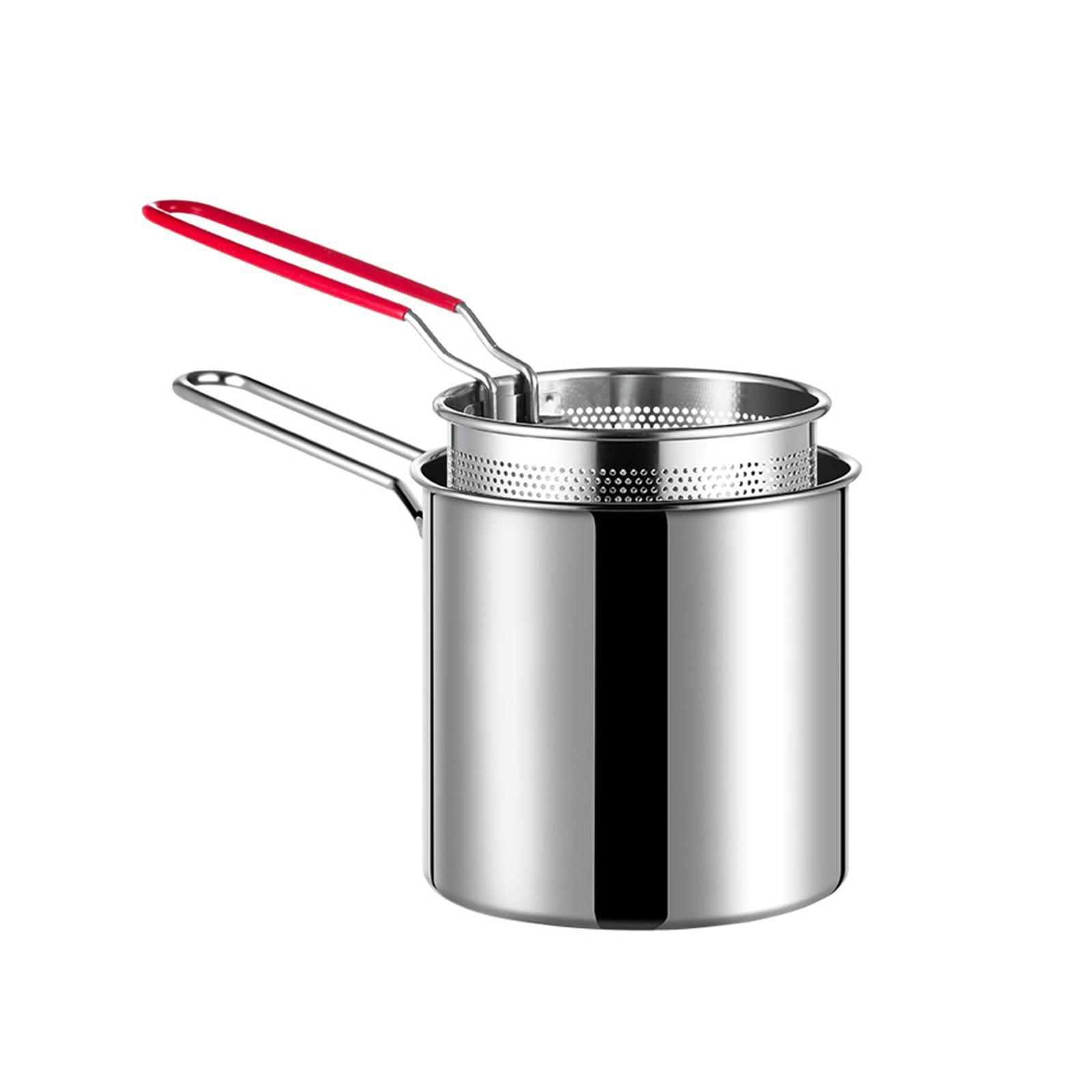 Mini Stainless Steel Deep Fry Pot with Strainer Basket Rustproof Frying Pan