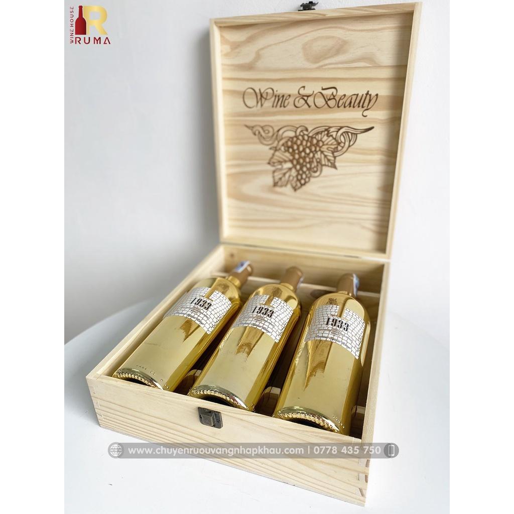 Set guà tặng hộp gỗ 3 chai rượu vang Ý 1933 Topaz + 1933 Ruby