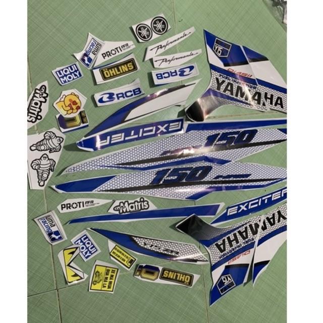 Tem exciter 150 trắng xanh yamaha