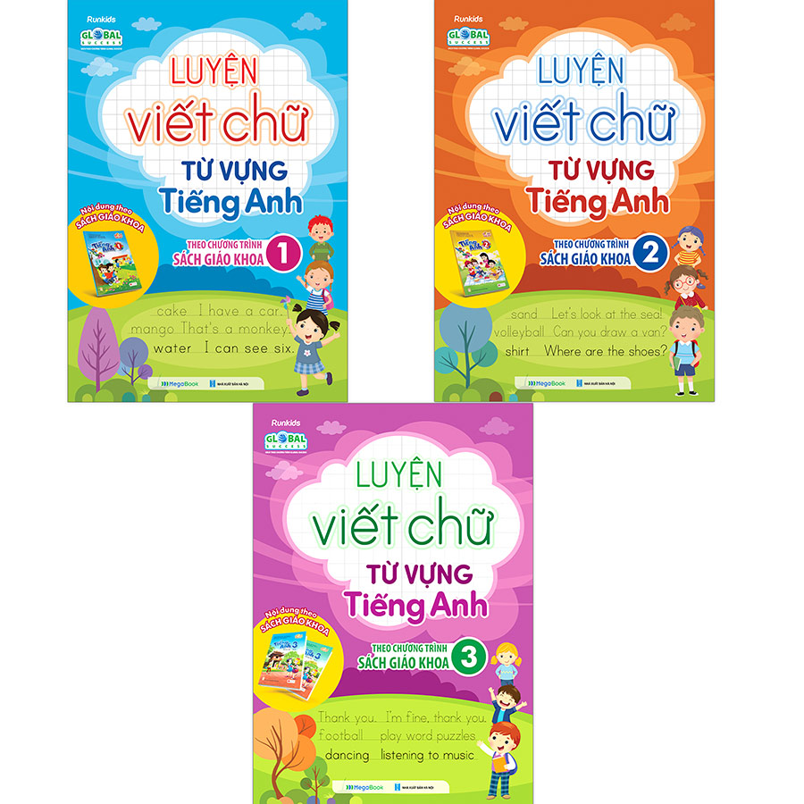 Combo Luyện viết chữ từ vựng Tiếng Anh theo chương trình sách giáo khoa 1,2,3 (3 Cuốn)