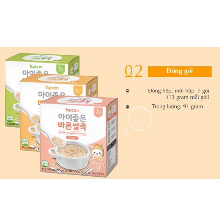 Hộp 7 Gói Bột Cháo Ăn Dặm Cho Bé Từ 4 Tháng Ispoon Hàn Quốc 13g/Gói