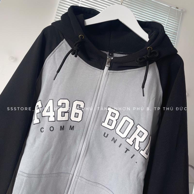 Áo khoác hoodie zip F426 phối tay V2 có nón vải nỉ bông 2 màu form rộng unisex nam nữ