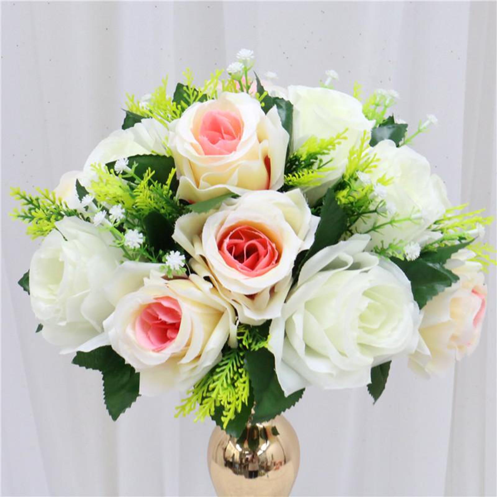2x 26cm Artificial Rose Flowers White Pink Wedding Bouquet Party Shop Decor