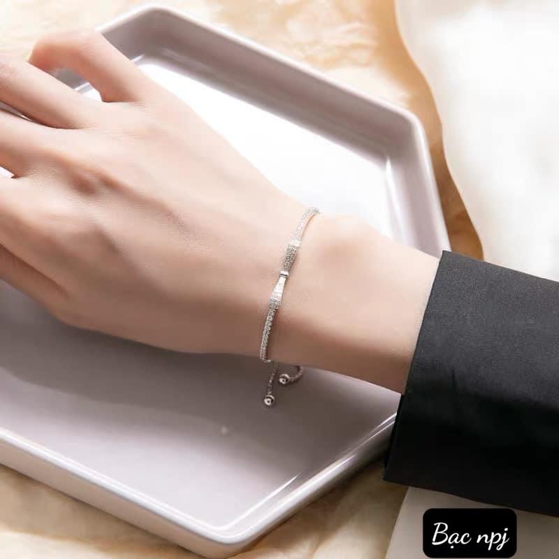 Lắc tay nơ Bạc Ý CAO CẤP vòng tay bạc nữ kiểu dáng rút điều chỉnh sezi tay