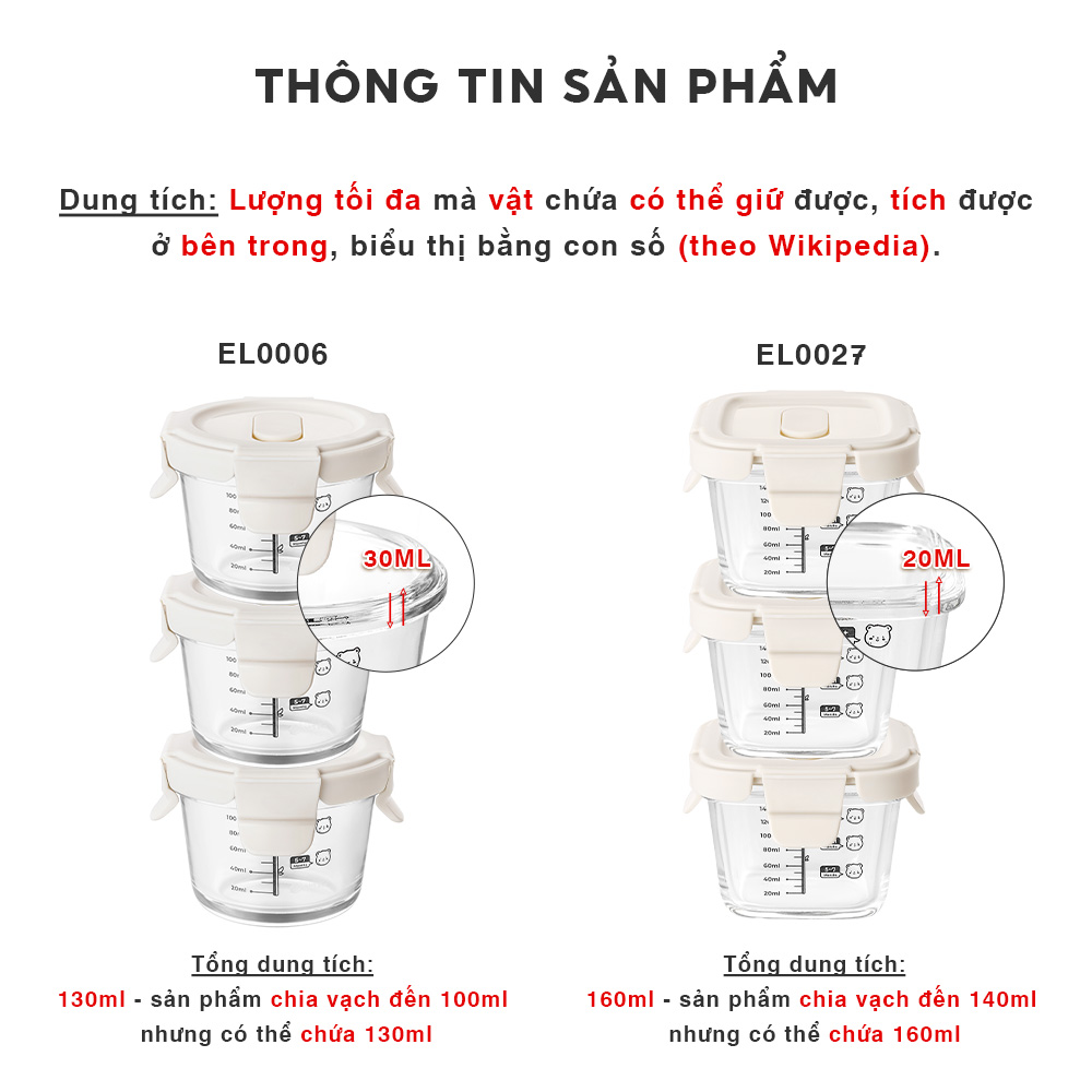 Bộ 3 Hộp Thủy Tinh Bảo Quản Thực Phẩm Cho Bé Elmich BabyCare EL0006 EL0027, Hàng Chính Hãng -JoyMall
