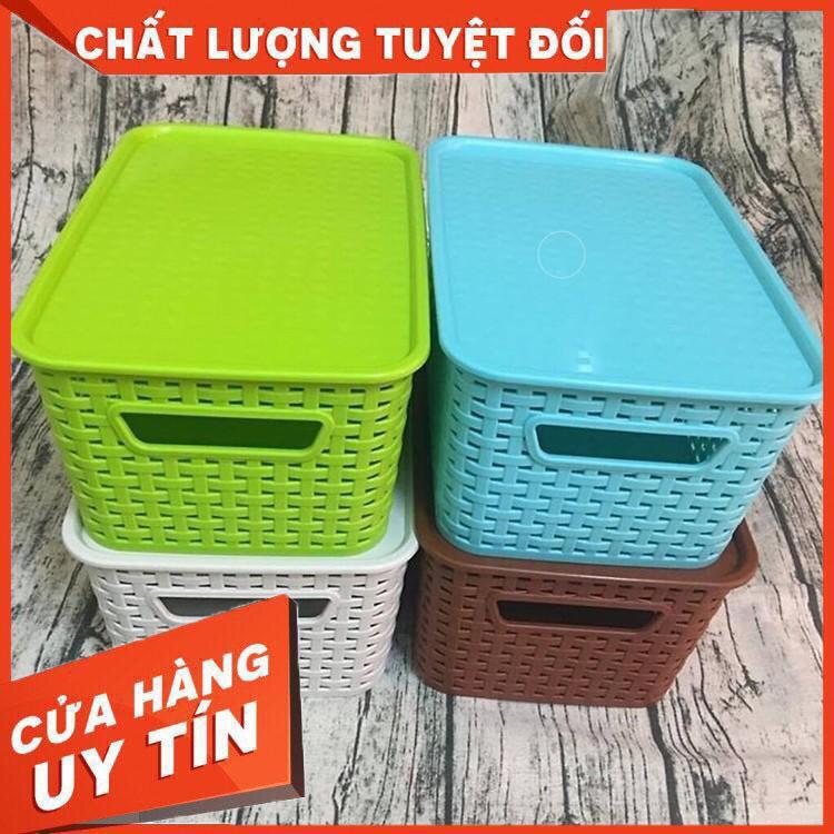 Thùng đựng đồ bằng nhựa giả mây có nắp đậy