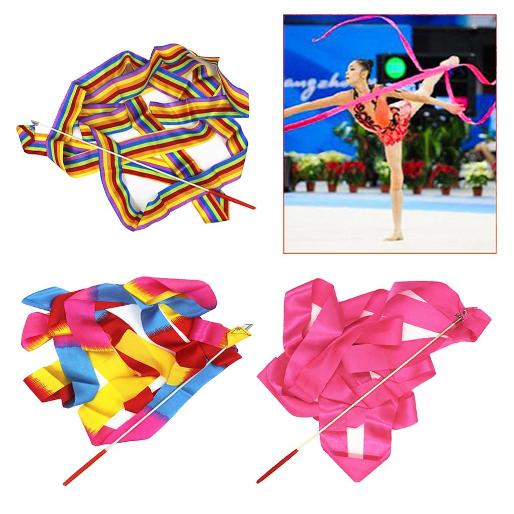 2xDance Ribbon Gym Rhythmic Art Gymnastic Streamer Twirling Rod Colorful