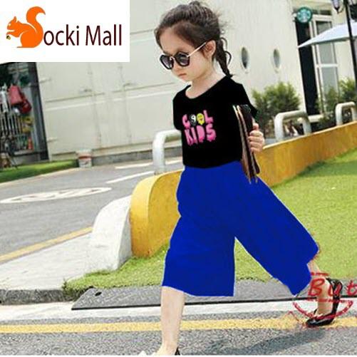 Hình ảnh Bộ quần áo lửng cotton mát mẻ cho bé gái, kiểu quần ống rộng thời trang (Trắng) - Quần áo trẻ em - SockiMall.