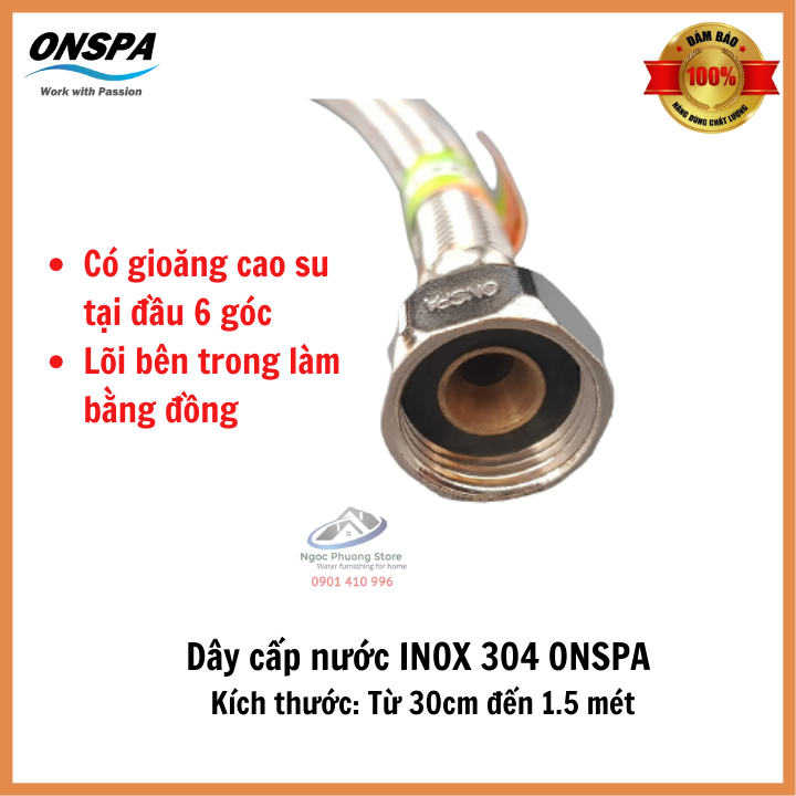 Dây Cấp Nước INOX 304 Hiệu ONSPA, Kích Thước Từ 30cm Đến 1.5 Mét