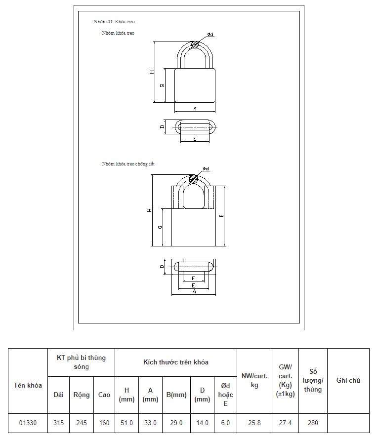 Ổ khóa cửa treo Việt Tiệp đồng vàng 01330 / 1466/38M / 0145M / 1466/52M / 0163M / 1466/66M chất liệu làm từ đồng màu vàng, là loại khóa thông dụng hiện nay tại các hộ gia đình - Thuộc loại khóa treo chìa