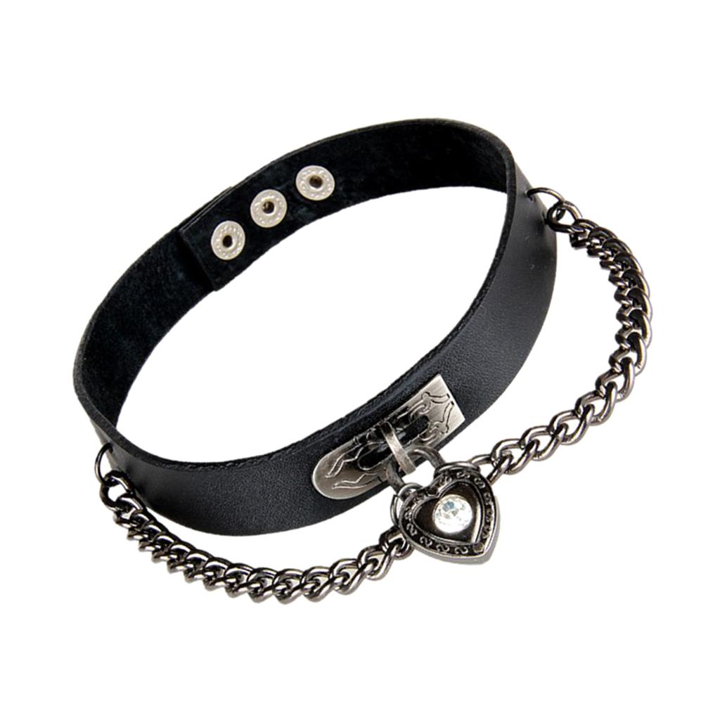 Vintage Black Fashion PU Choker Necklace Love Heart Alloy Pendant Collar