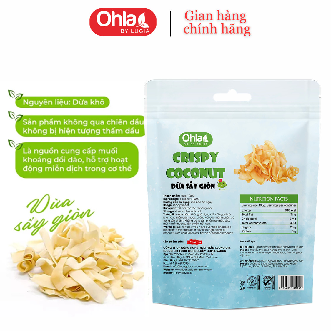 Dừa sấy giòn Ohla - 50g ( túi)