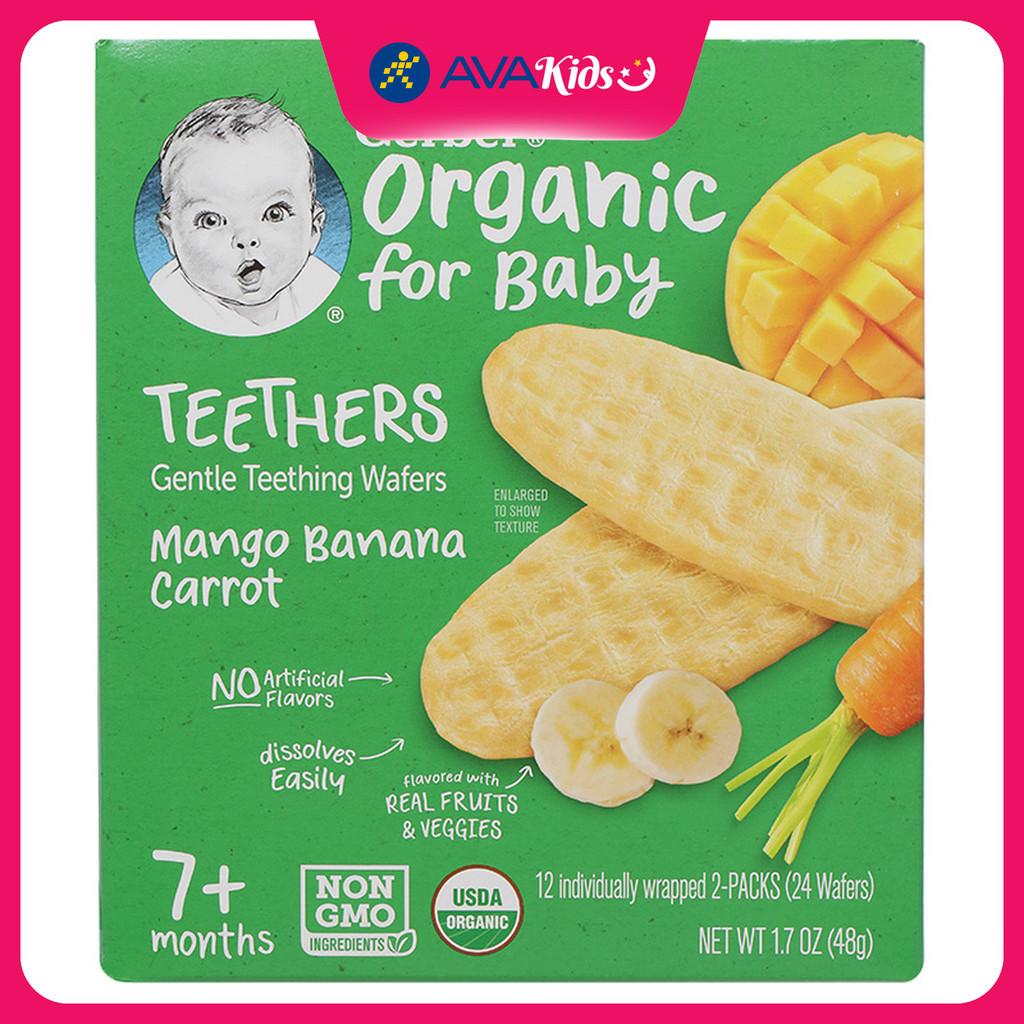 Bánh gạo ăn dặm Gerber Organic Teethers vị xoài, chuối và cà rốt hộp 48g (từ 7 tháng) - Hàng Chính Hãng