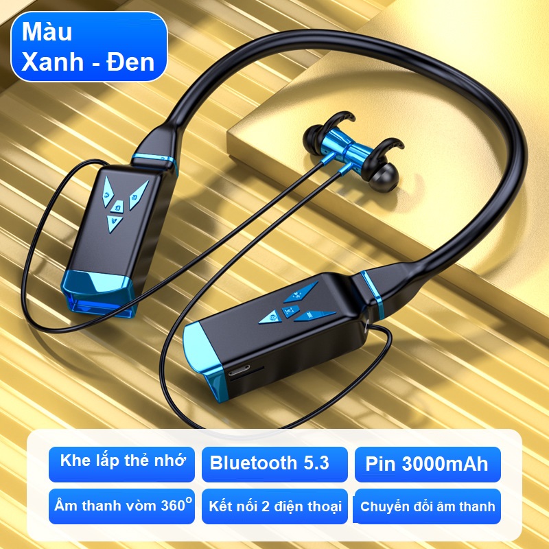 Tai Nghe Bluetooth 5.3 Thể Thao Quàng Cổ  , Âm Thanh Nổi  Hifi Stereo , Pin Khủng 3000mAh  Sử Dụng Liên Tục Lên Đến 100 Giờ