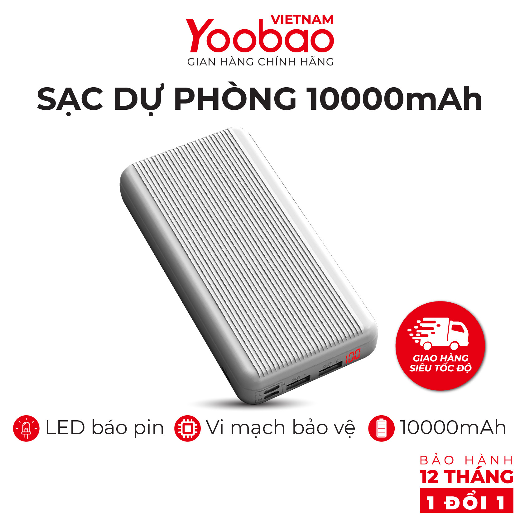 Sạc dự phòng 10000mAh Yoobao P10D Slim sạc nhanh PD Công suất 18W - Hàng chính hãng