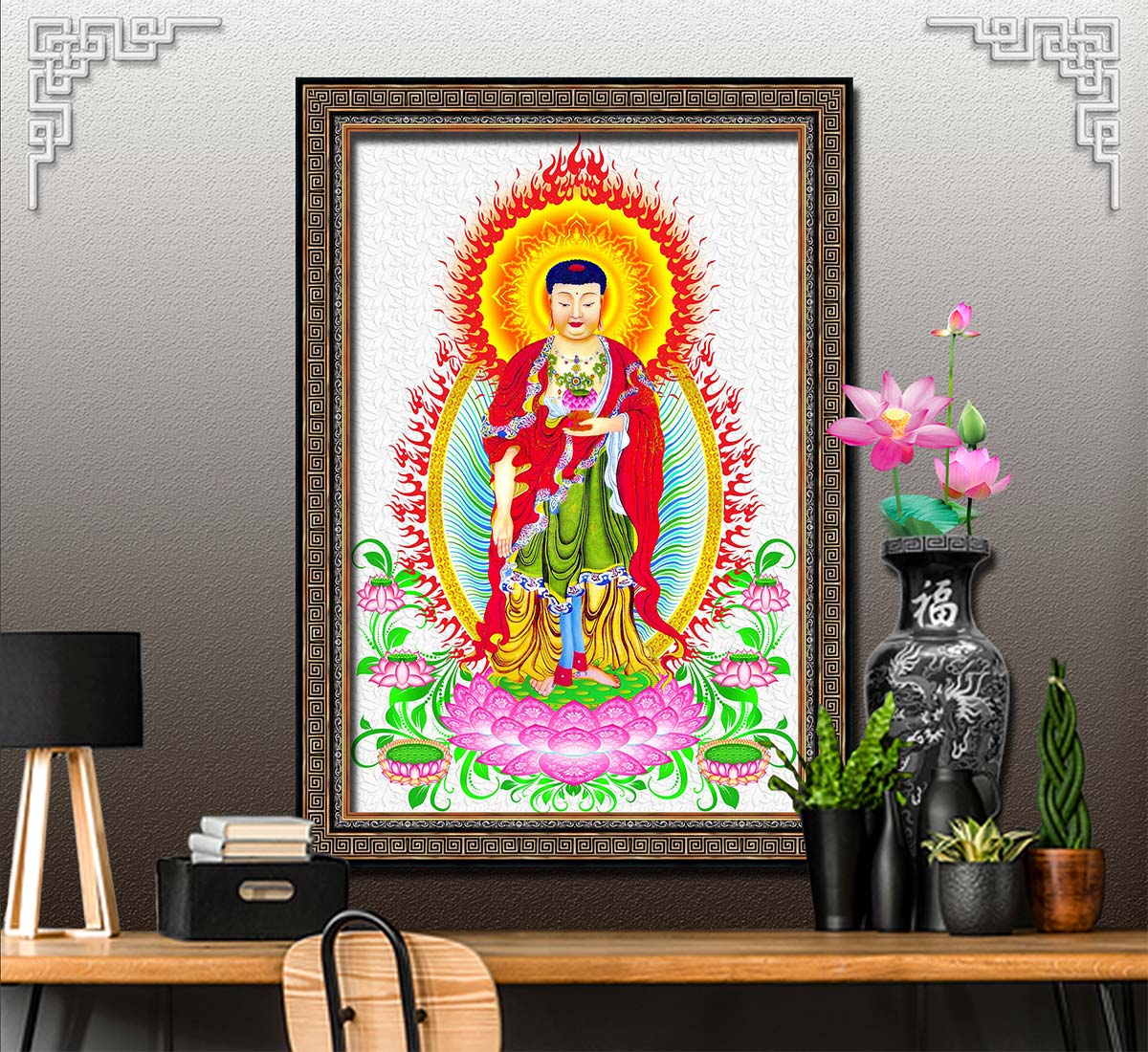Bức tranh ĐỨC PHẬT gồm 2 lựa chọn chất liệu in trên vải lụa canvas hoặc trên giấy ảnh bề mặt PVC gương, mã số: TP20071344L8D