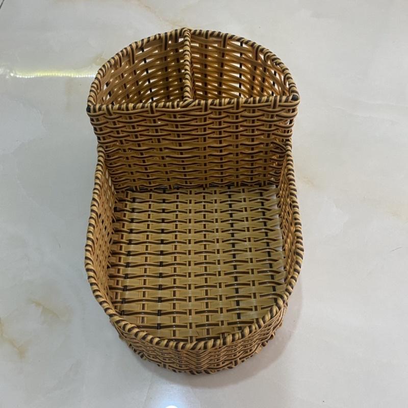 Ống đũa, khay đựng gia vị nhựa giả mây lớn