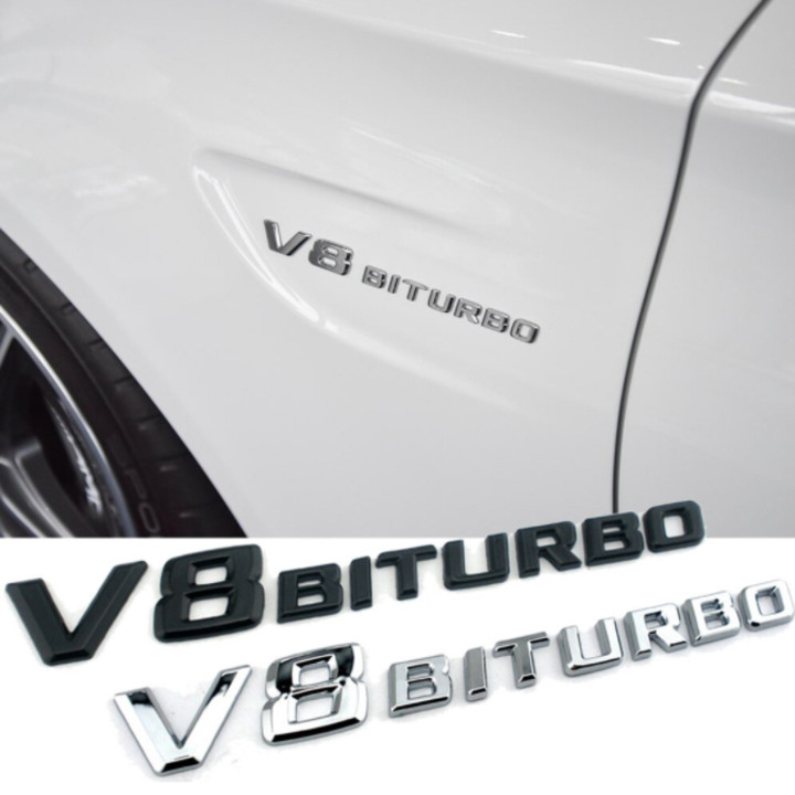 Decal tem chữ V8-Biturbo dán hông xe Mercedes V8BT chất liệu Nhựa ABS cao cấp