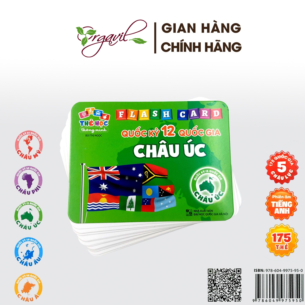 Flashcard Cờ Các Nước, Quốc Kỳ 175 Quốc Gia Trên Thế Giới - Flashcard Song Ngữ Tiếng Anh, Tiếng Việt Cho Bé - Orgavil