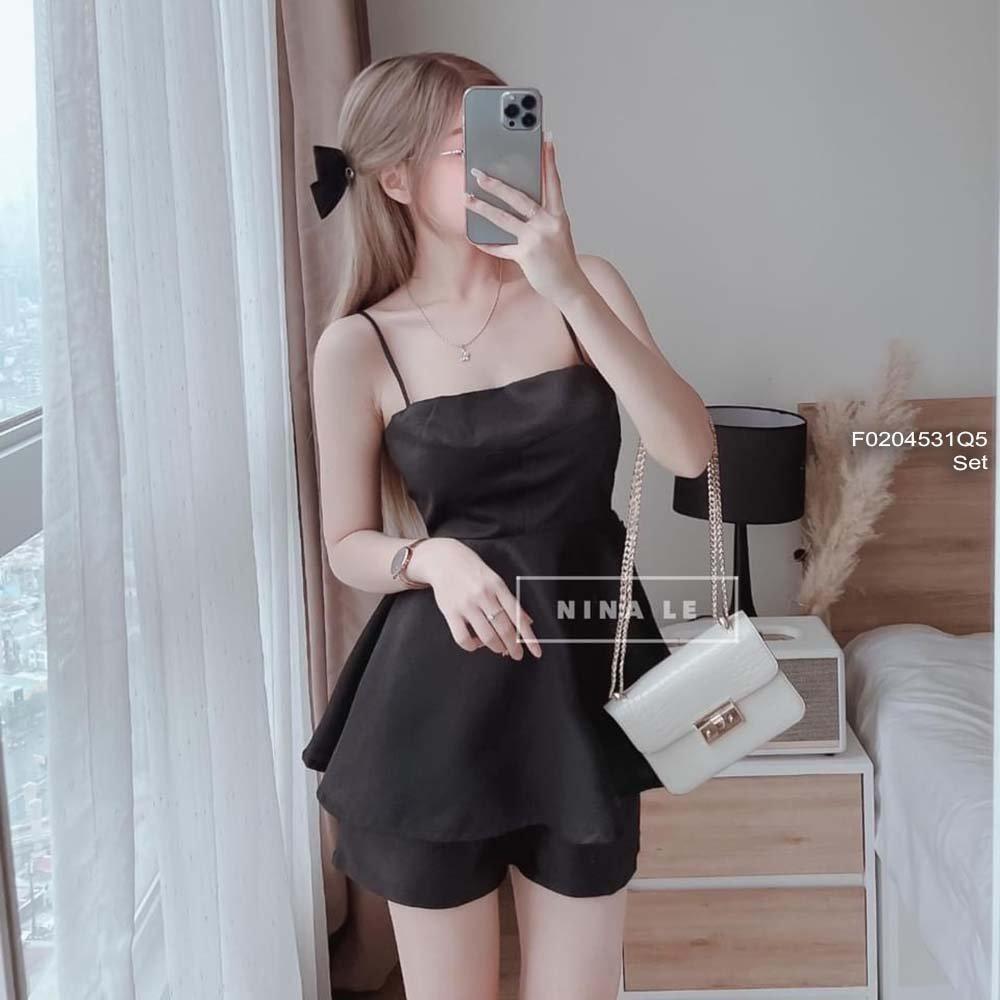 Set áo tùng xòe 2 dây phối quần short