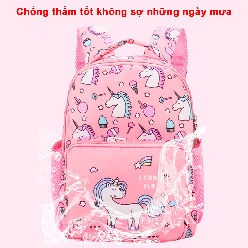 Balo mẫu giáo hình unicorn vải dù không thấm nước cho bé 3-5 tuổi – B017