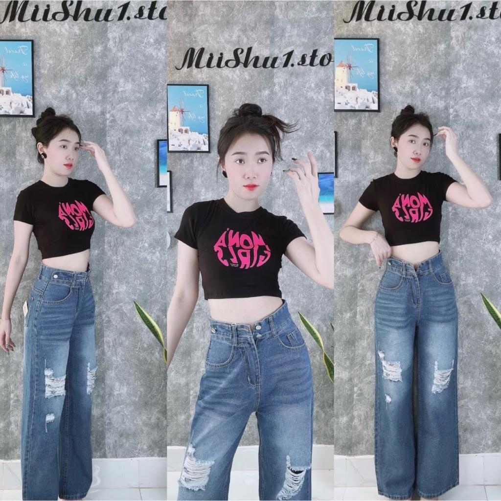 Áo Croptop Tay Ngắn In Chữ Chất lụa Siêu Mát