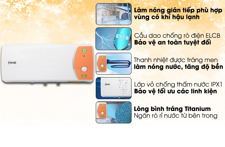 Bình nước nóng Ferroli Verdi DE30L, 3 cống suất, hiển thị nhiệt độ, có chống giật, 2500W - Hàng chính hãng