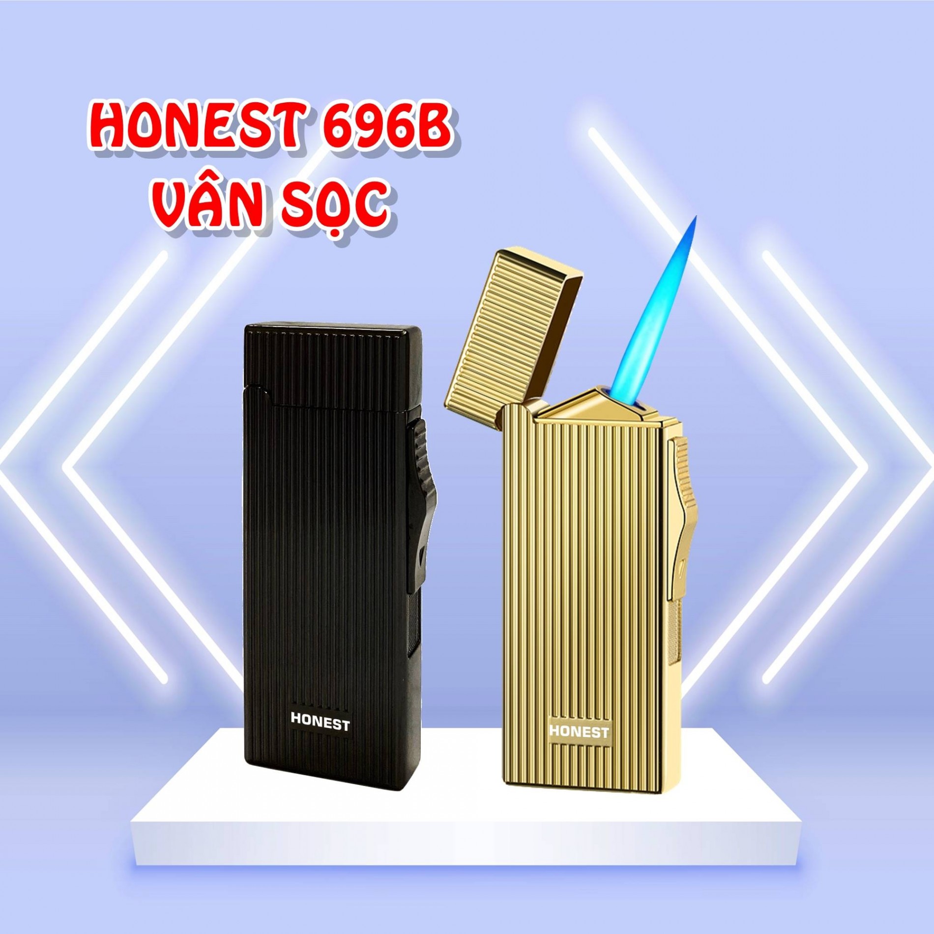 Hột quẹt bật lửa khè HONEST 696B vân sọc kim loại nguyên khối - xài gas