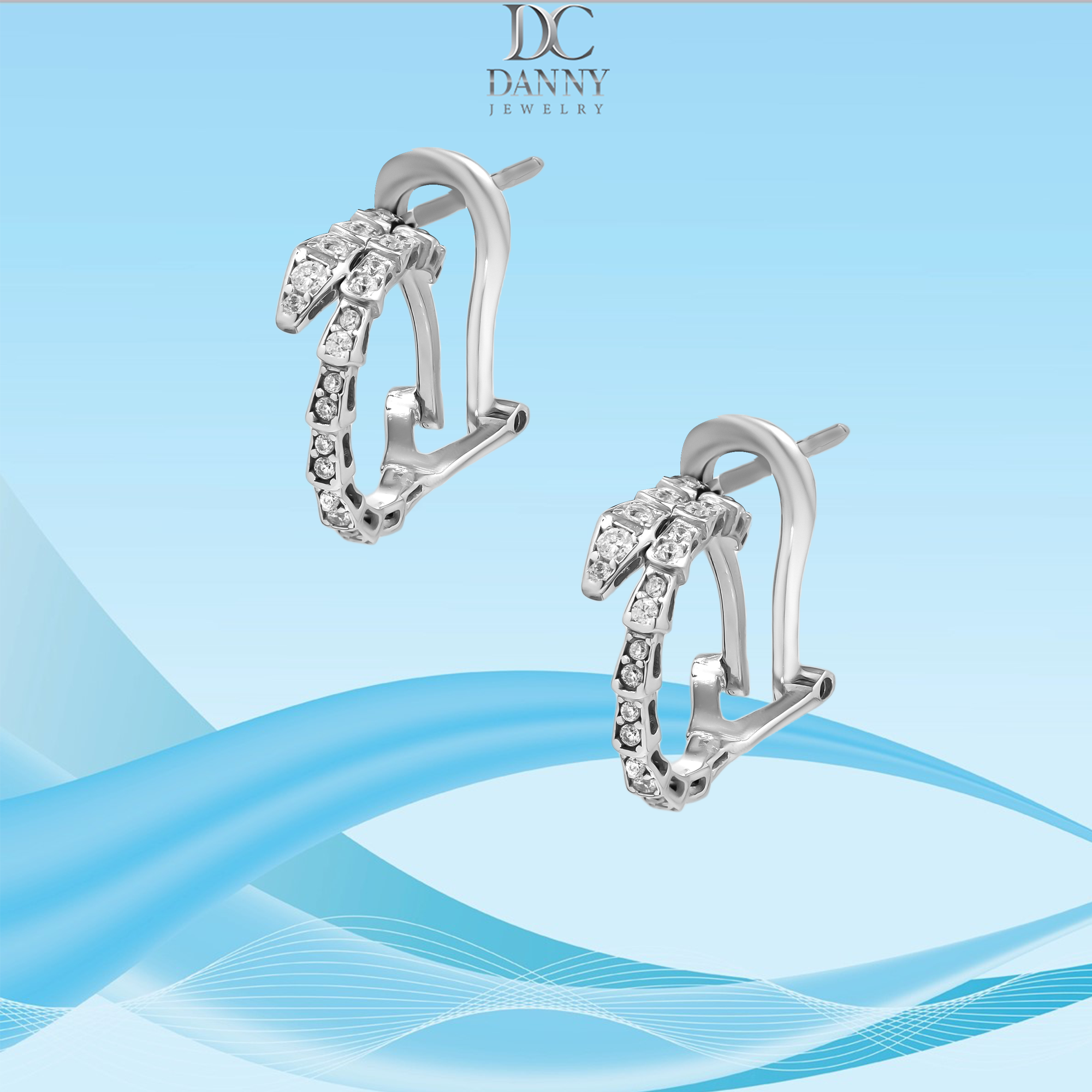 Bông Tai Nữ Danny Jewelry Bạc Thổ Nhĩ Kỳ Xi Rhodium Biểu Tượng Xương Rắn Đính Đá CZ BT009TNK