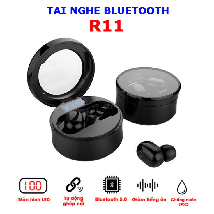 Tai nghe bluetooth không dây TWS R11 - Pin Trâu - Kháng Nước IPX5- Bluetooth 5.0- Sạc Type-C -Màn Hình LED- Có Cảm Ứng