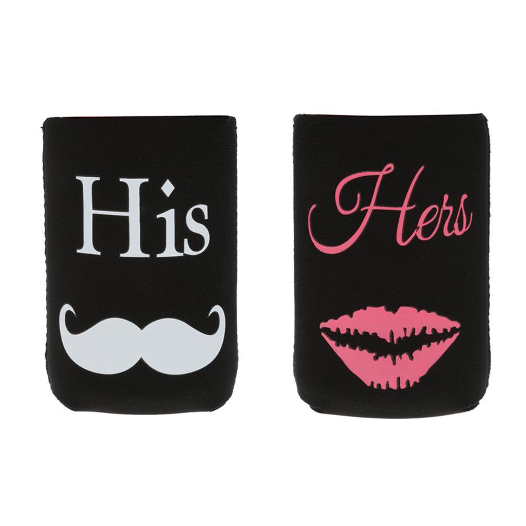 1 Set of Neoprene Wedding Beer Bottle Tin Can Cooler " His & Her" Cup Sleeve Holder