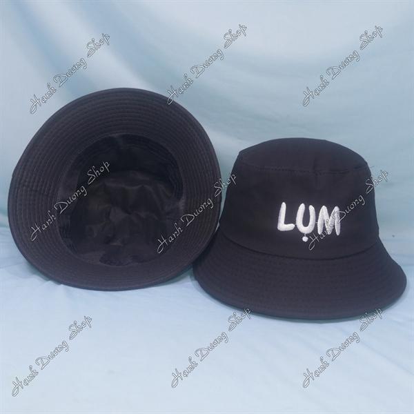 Nón tai bèo mũ bucket vành nhỏ thêu chữ Lụm - Đen Lụm