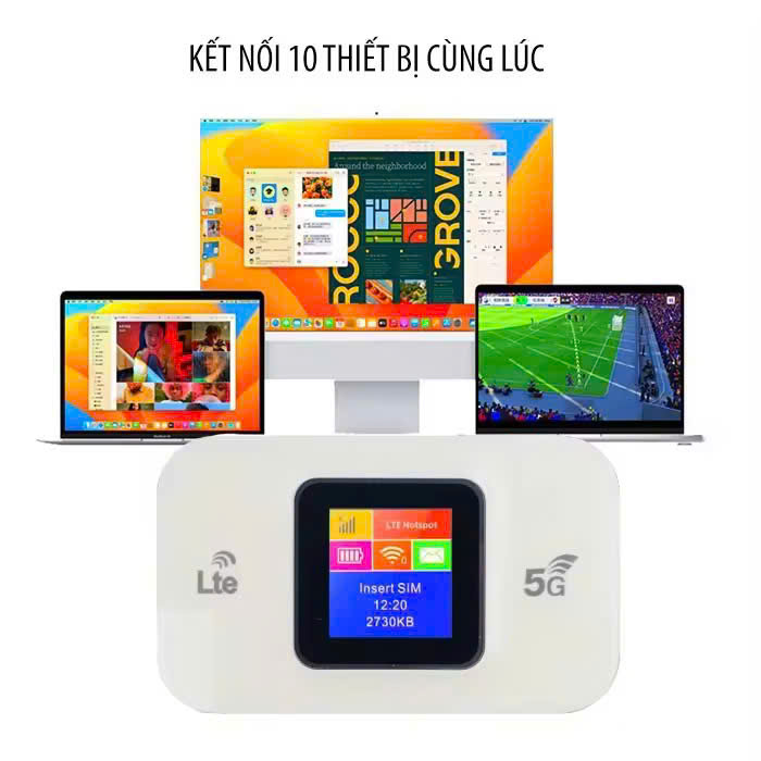 Bộ Phát Sóng WiFi Di Động Tốc Độ Cao 4G/5G LTE 150Mbps - Màn Hình Màu LCD - Phát Sóng Mạnh - Bản Quốc Tế Hỗ Trợ Tất Cả Nhà Mạng - Dung Lượng Pin Cao - Hàng Chính Hãng