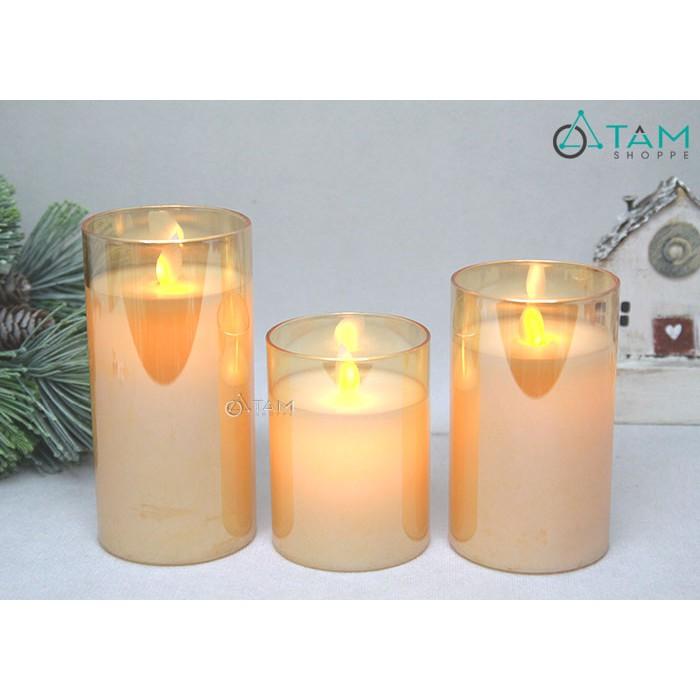 Ly nến trụ điện tử sáp thật ngọn lửa lắc nhiều cỡ NEN-DT-03
