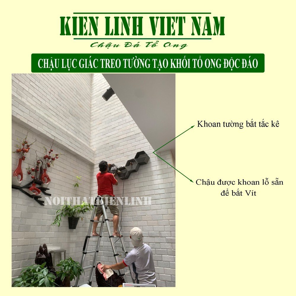 Set 3 chậu hoa lục giác để bàn bằng đá ong xám tự nhiên