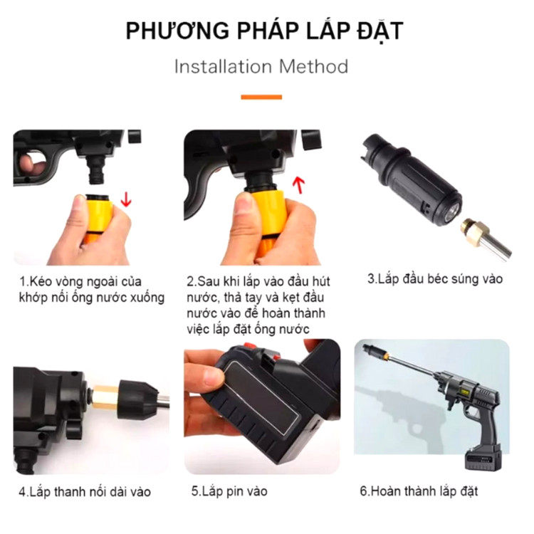 Máy rửa xe tạo bọt tuyết cầm tay, máy xịt tăng áp đa năng nhiều vòi -Kèm 2PIN và phụ kiện