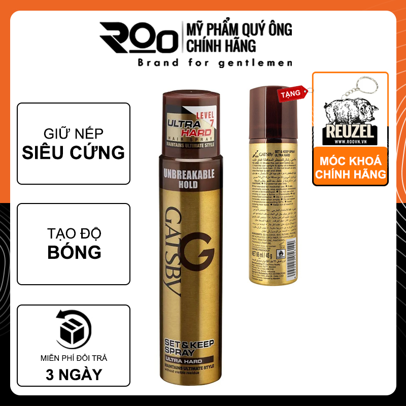 Gôm Xịt Giữ Nếp Tóc Siêu Cứng Gatsby Set &amp;amp; Keep Spray Hair Spray Ultra Hard - Tặng móc khoá chính hãng