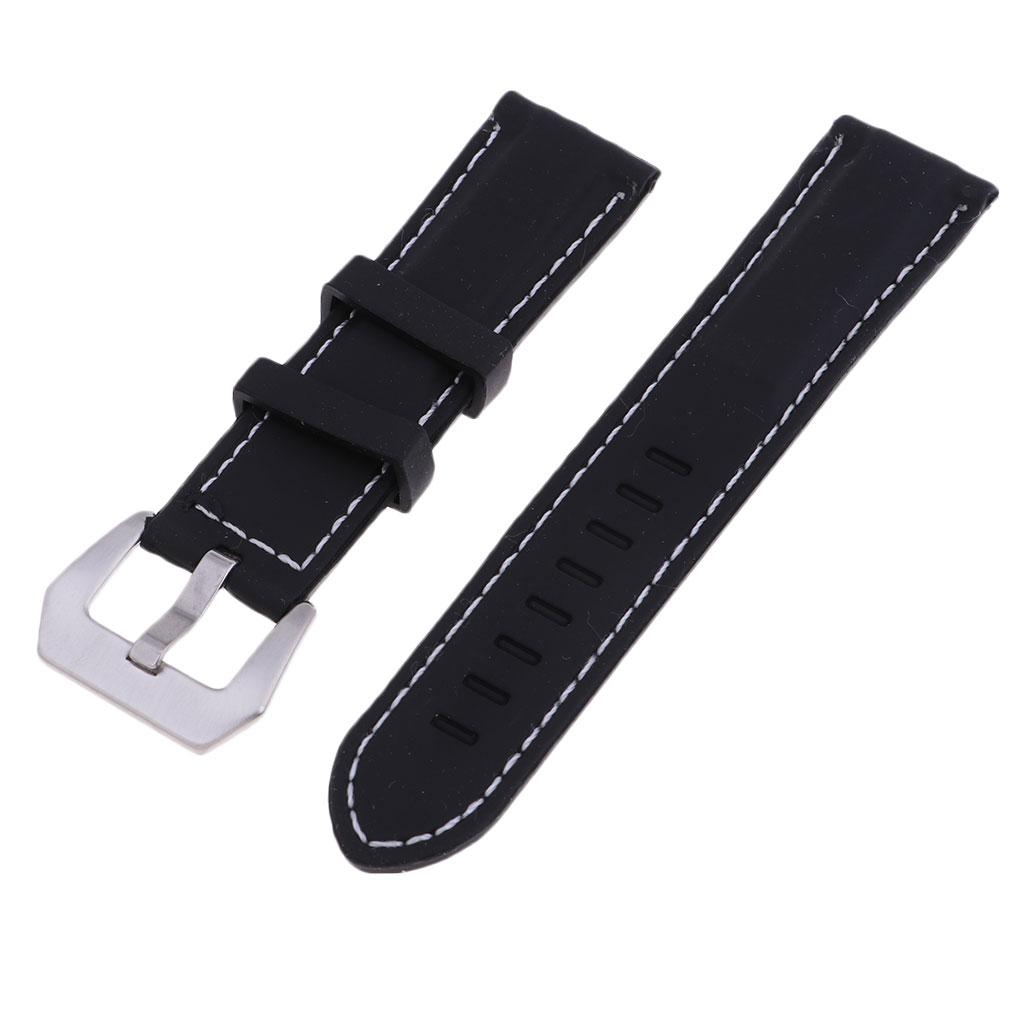 Men's Soft Silicone Rubber Watch Bands Repalcement White Stitch Quick Release Strap 22mm 24mm or 26mm Width Black Band