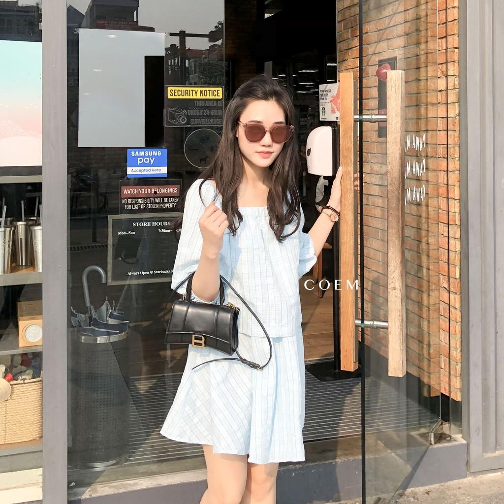 Đầm Liền Dáng Ngắn Freesize VảI Dập Kim Tuyến Màu Xanh CO EM Thiết Kế Cao Cấp Phù Hợp Dạo Phố Đi Chơi