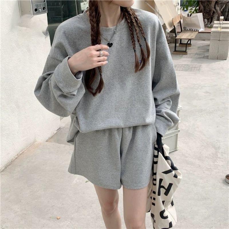 Set Bộ Nỉ Áo Sweater Kèm Quần Đùi Set Bộ Nỉ Ngoại Tay Phồng Form Rộng Phong Cách Ulzzang OTHOW