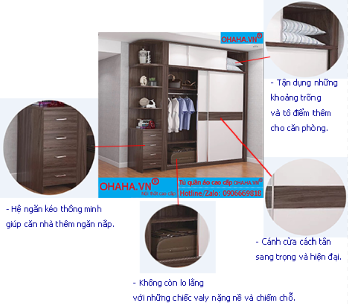 Tủ quần áo gỗ cao cấp 1005-OHAHA 2 cánh trượt