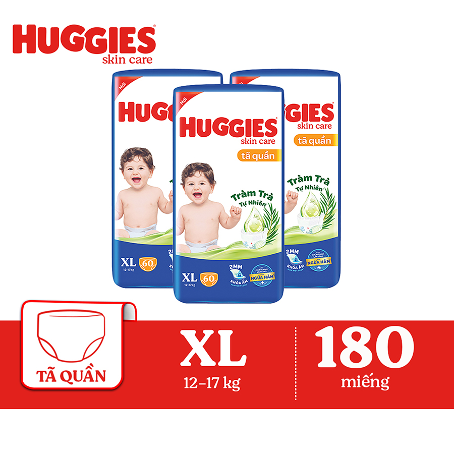 Combo 3 Tã/bỉm quần HUGGIES SKINCARE gói SUPER JUMBO size XL 60 miếng