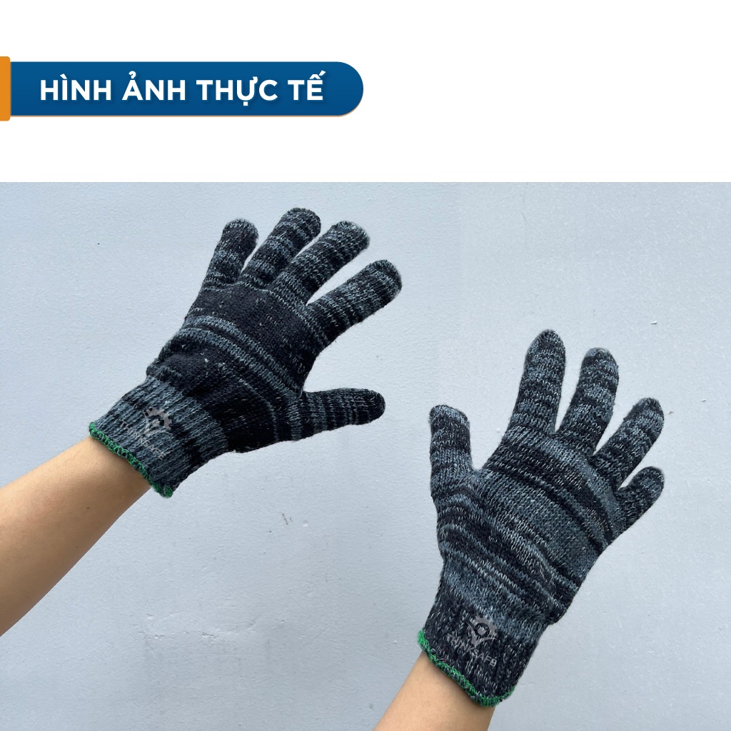 Găng tay bảo hộ lao động sợi len Thinksafe ôm sát, chống trượt, thao tác linh hoạt, găng tay len trắng , muối tiêu dày