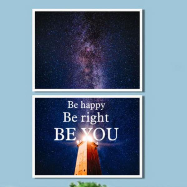 Bộ 2 Tranh Trang Trí Canvas Viền Composite"Be Happy, Be Right, Be You" W314