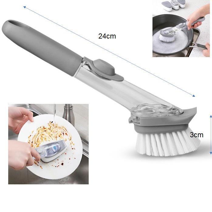 Cọ rửa chén bát đa năng có tay cầm dài tiện lợi 1 đầu chải và miếng bọt biển