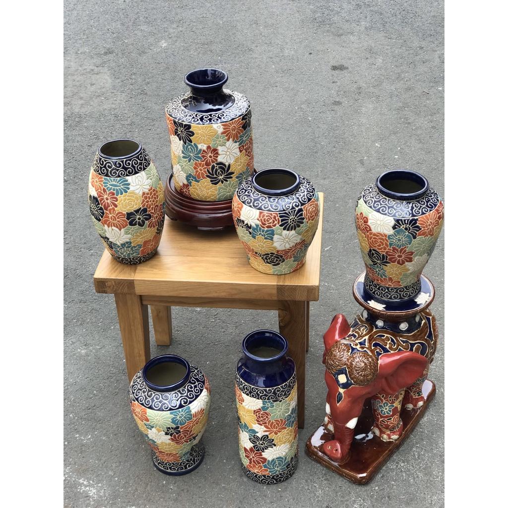 Bình Bách Hoa HN Gốm Sứ Nam Bộ Trang trí decor cắm hoa trưng hoa miệng xanh dương